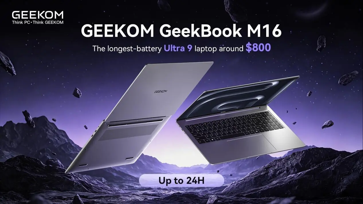 GEEKOM GeekBook M16 Laptop Launches with 99.9Wh Battery and Core Ultra 9