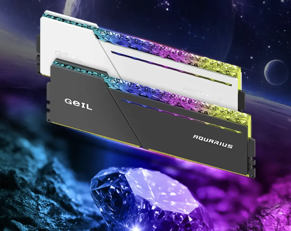 GEIL Gladius Diamond RGB memory kit on a motherboard
