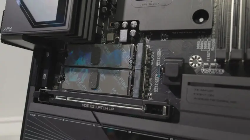 Close-up of the GIGABYTE AORUS Z990 PRO motherboard showing M.2 slots and heatsink