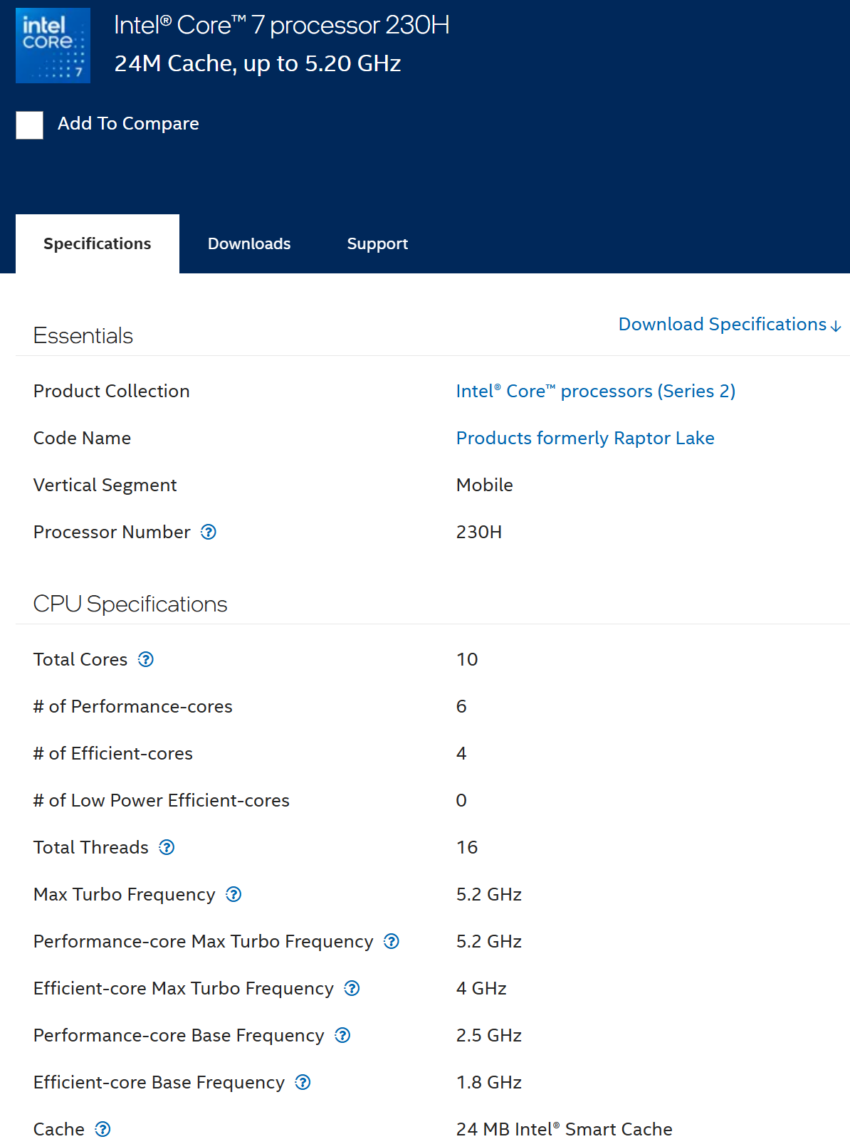 Intel Core 7 230H and Core 5 205H processor packaging