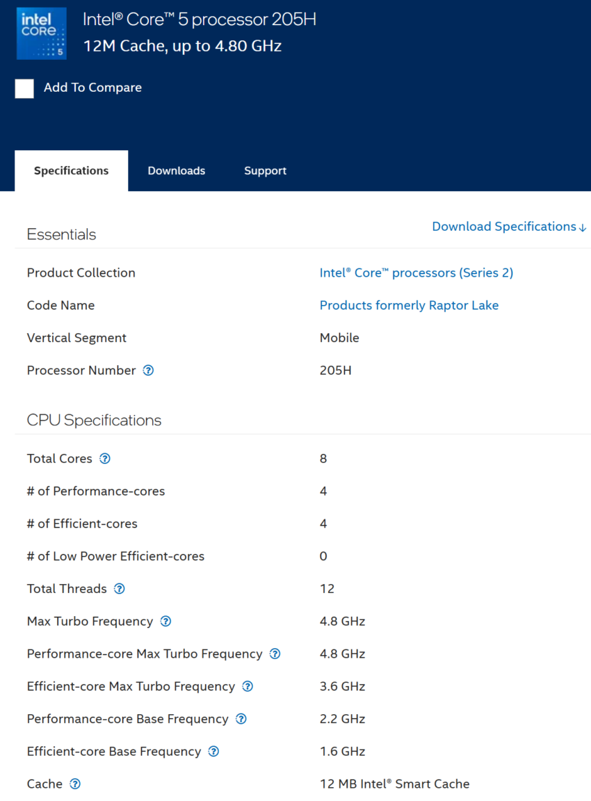 Intel Core 7 230H processor specifications