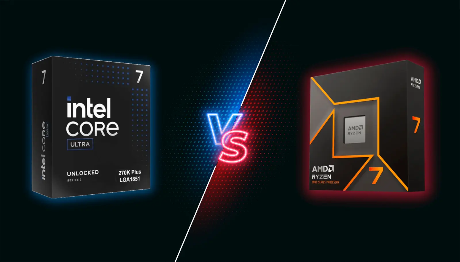 AMD Ryzen 7 5800X3D and Intel Core i7-14700K processors side by side
