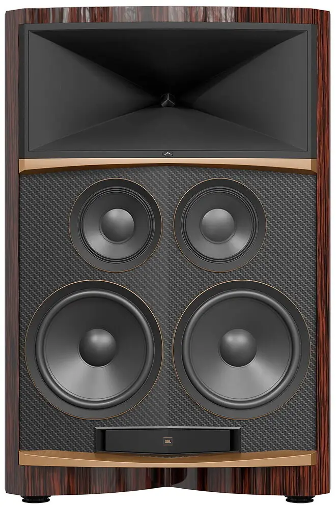 Close-up of JBL Summit Everest loudspeaker showing drivers and horn