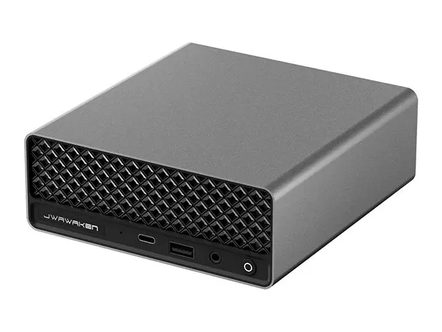 JWAWAKEN LS5 Mini PC front and rear view showing I/O ports