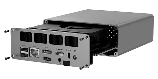 JWAWAKEN LS5 Mini PC front and rear view showing I/O ports