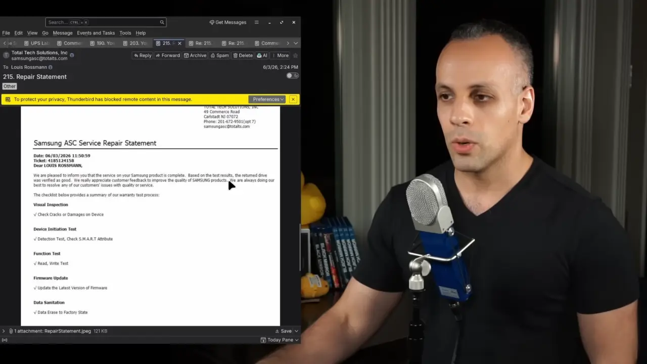 Louis Rossmann Sues Samsung Over Defective 4TB 990 Pro SSD Warranty Dispute