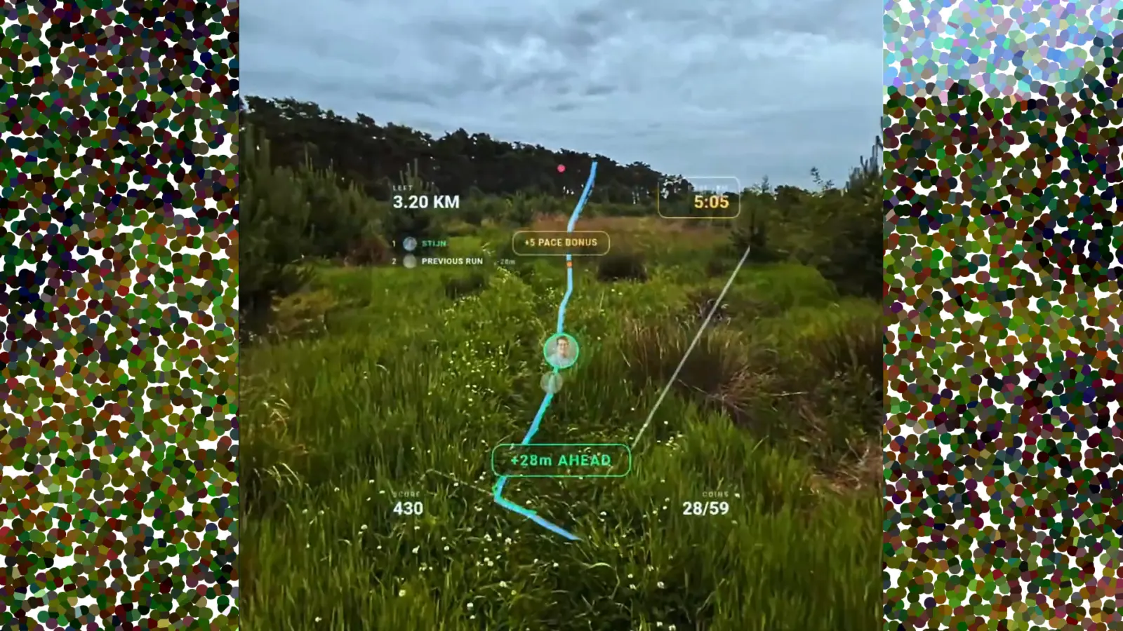 Meta Ray-Ban Display smart glasses showing a running app interface