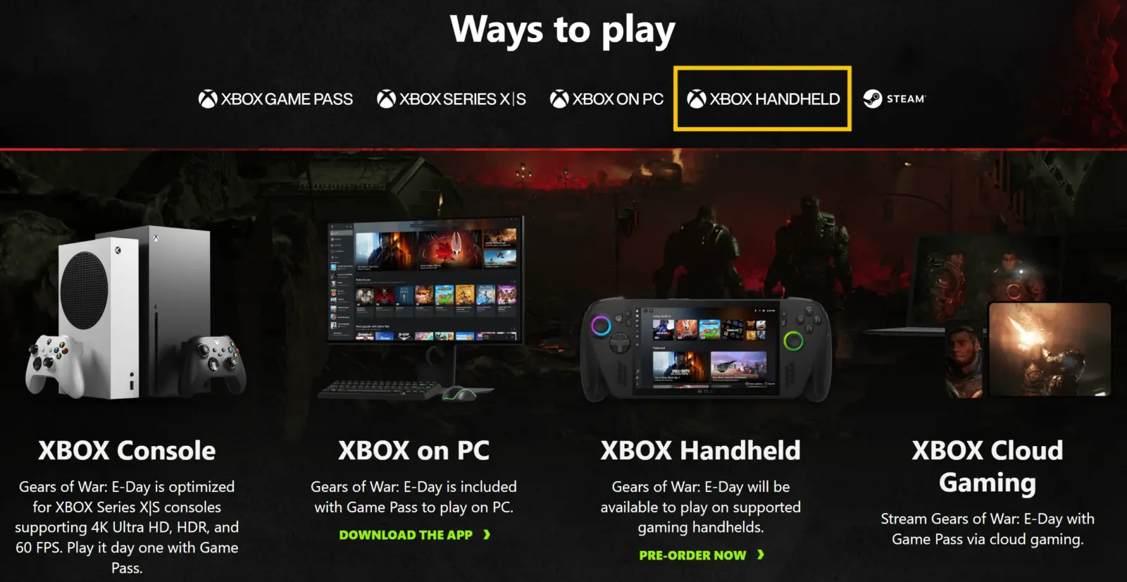 XBOX Handheld logo on Gears of War: E-Day official page