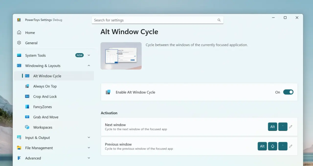 Microsoft PowerToys Adds Alt Window Cycle for App-Specific Switching
