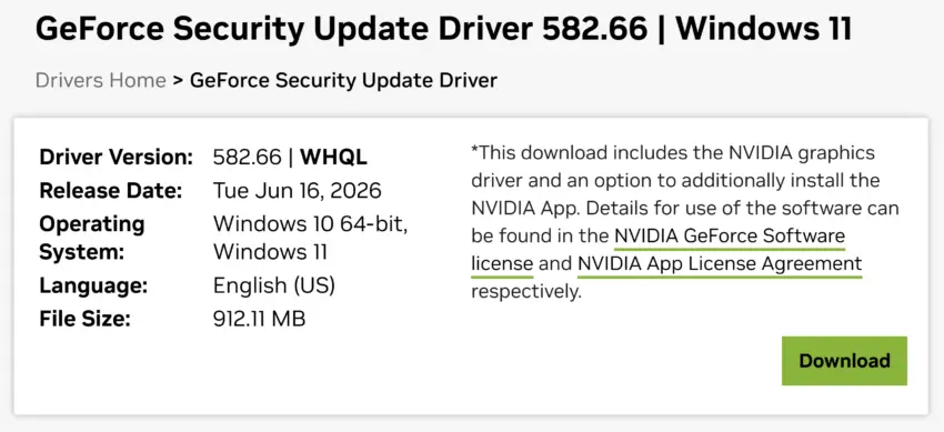 NVIDIA GeForce 582.66 driver release announcement graphic
