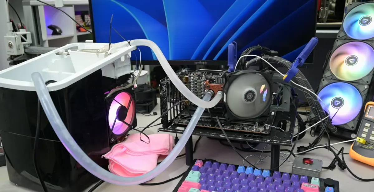 Modified ice machine cooling setup on an NVIDIA RTX 3060 graphics card