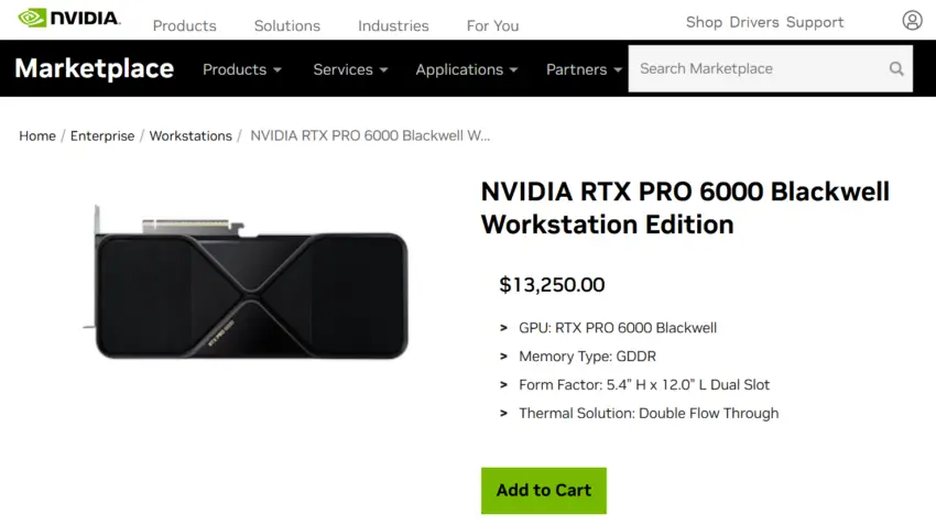 NVIDIA RTX PRO 6000 Blackwell workstation GPU specifications and pricing details