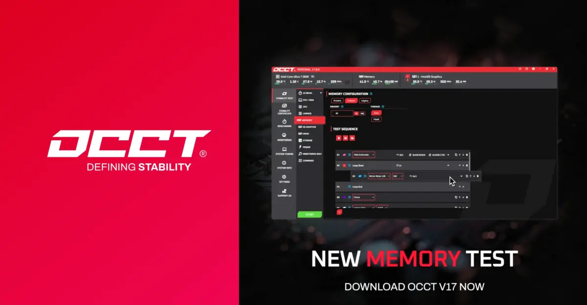 OCCT v17 stable release brings modular Memory Test and faster startup