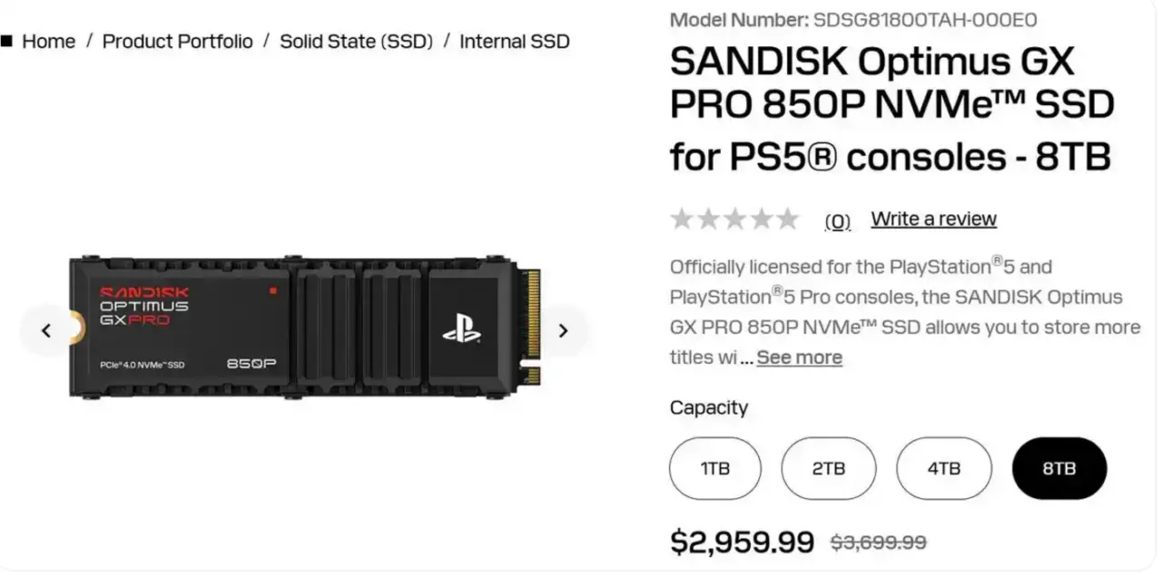 SanDisk 8TB PS5 SSD Launches at Around $3,700 Amid NAND Shortages