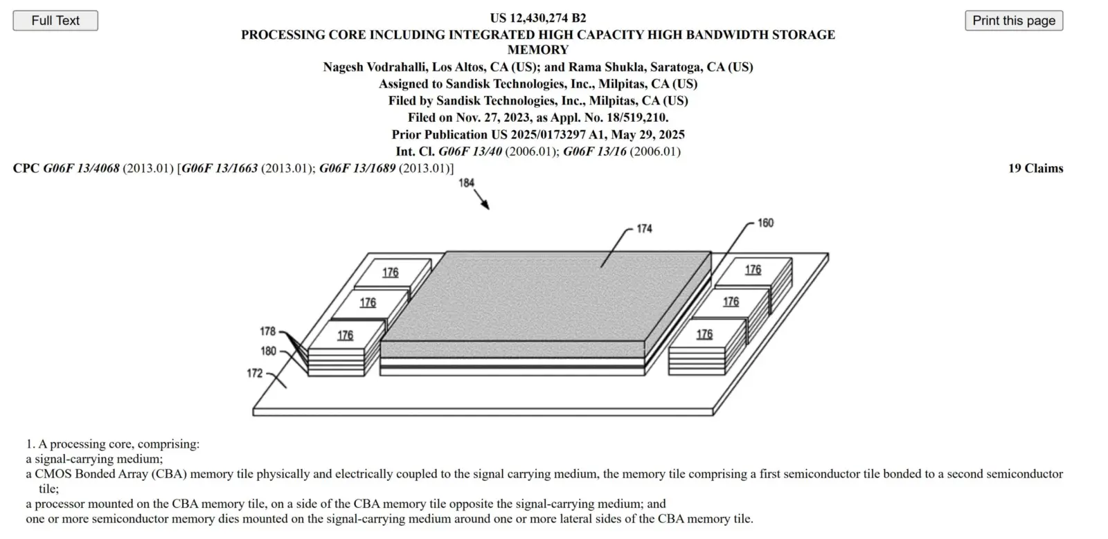 Diagram of SanDisk HBF 3D stacked chip architecture showing NAND and HBM DRAM layers
