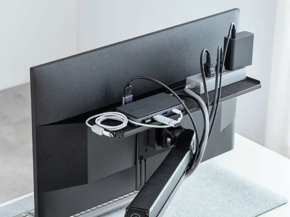Sanwa Supply VESA Mount Tray Adds Storage Behind Monitors