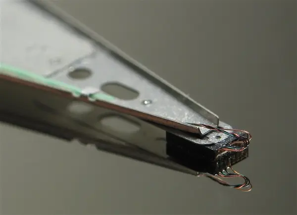 Close-up of mechanical hard disk drive internal components