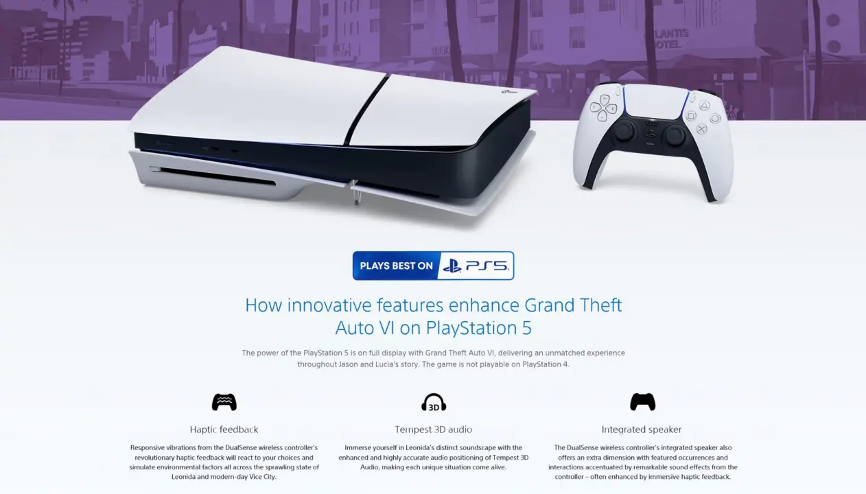 Sony Says GTA VI Plays Best on PS5 With DualSense and Tempest Audio