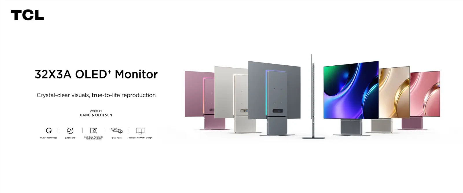 TCL 32X3A OLED+ monitor display showing vibrant colors and high refresh rate capabilities