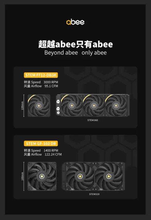 abee STEM320 Liquid Cooler Teased With 160mm Fans and 122 CFM Airflow
