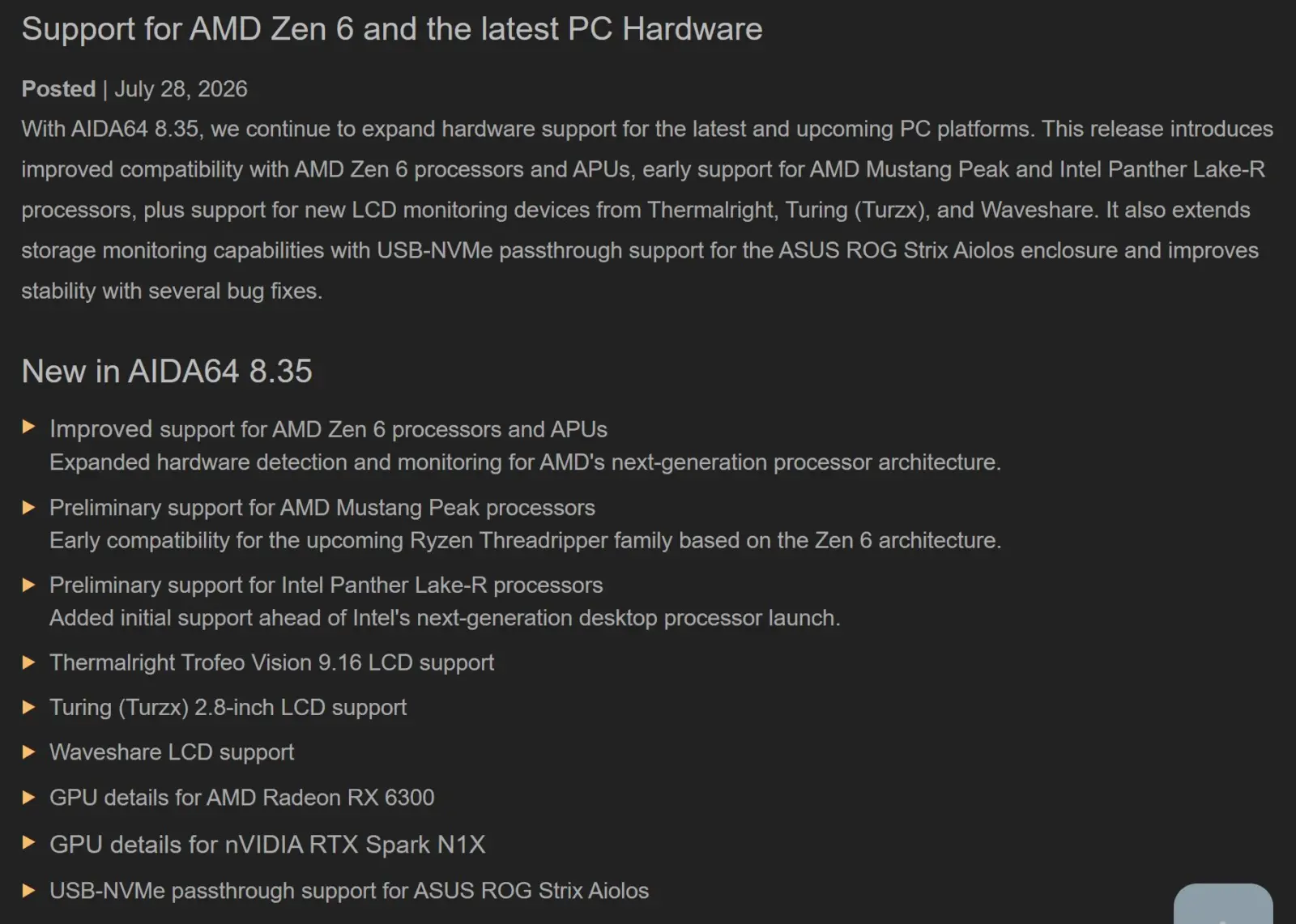 AIDA64 software interface