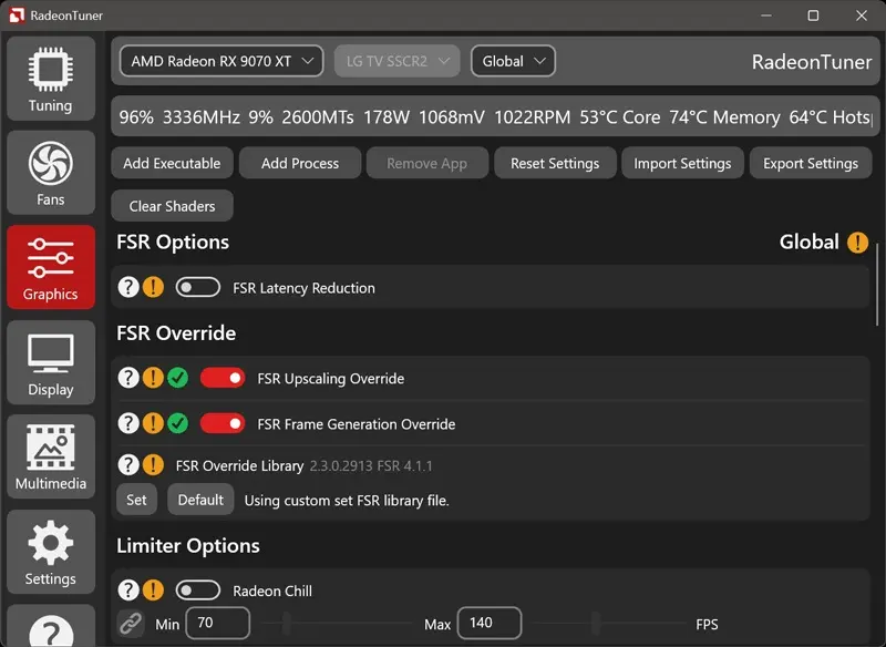 AMD Radeon driver interface showing performance settings