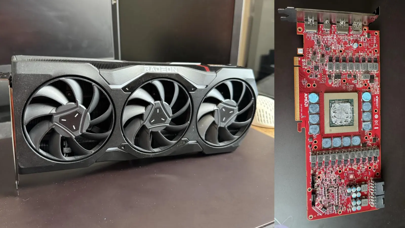 Red PCB engineering sample of AMD Radeon RX 7900 XTX