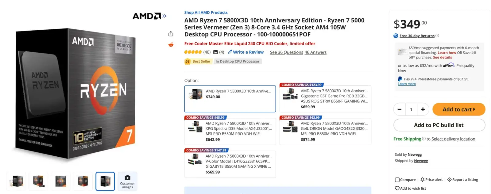 AMD Ryzen 7 5800X3D processor and Cooler Master Elite Liquid 240 AIO cooler