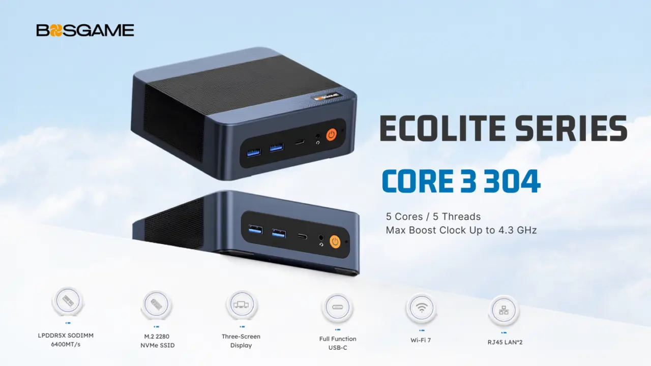 BOSGAME E6 ECO Mini PC Launches with Intel Core 3 304 for $380