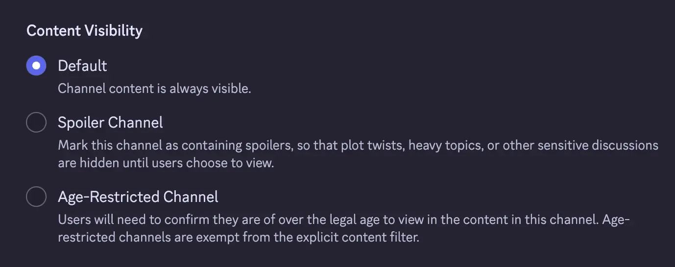 Discord channel settings interface showing the spoiler toggle
