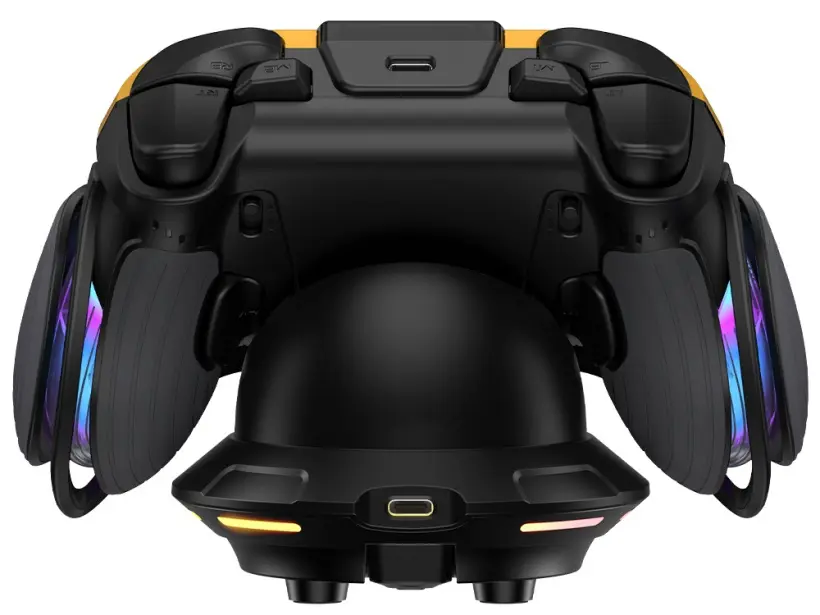 EasySMX Dune D15 controller showing sand-gold and black design with RGB lighting