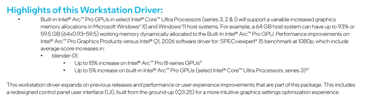 Intel Arc Pro driver update graphic