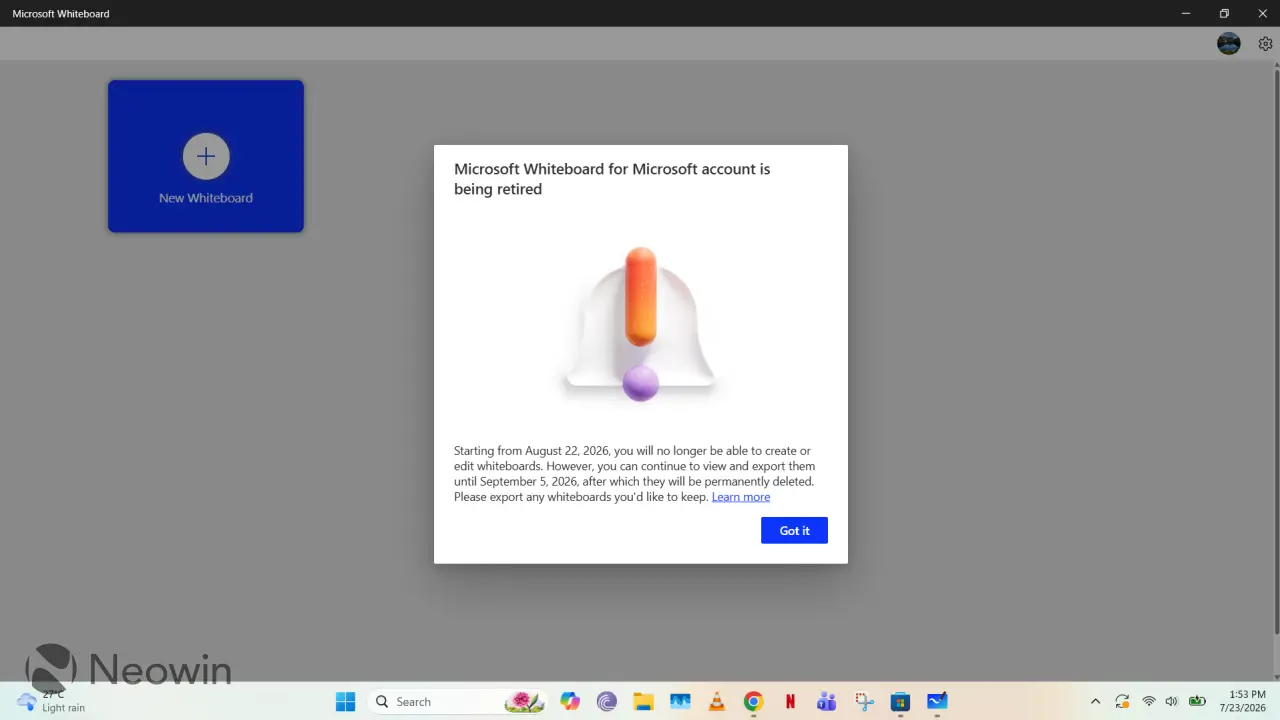 Microsoft Retires Whiteboard for Personal Accounts in August 2026