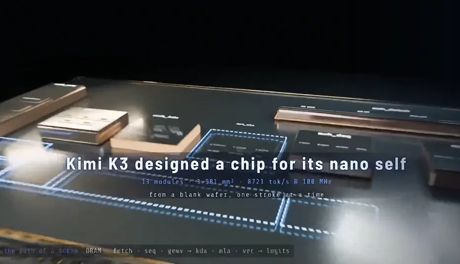 Moonshot AI Kimi K3 large language model chip design visualization