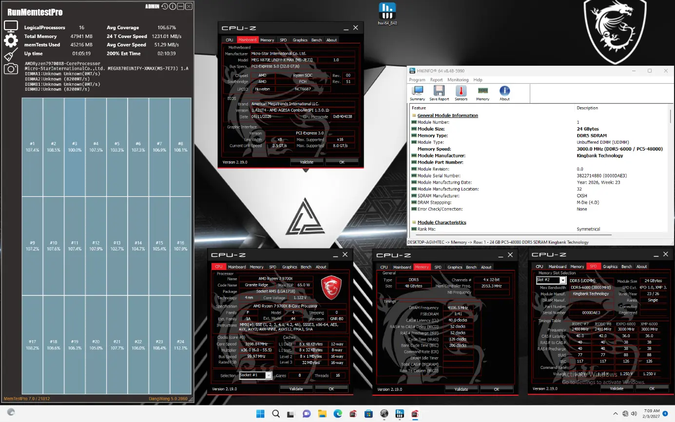 MSI motherboard with DDR5 memory modules installed