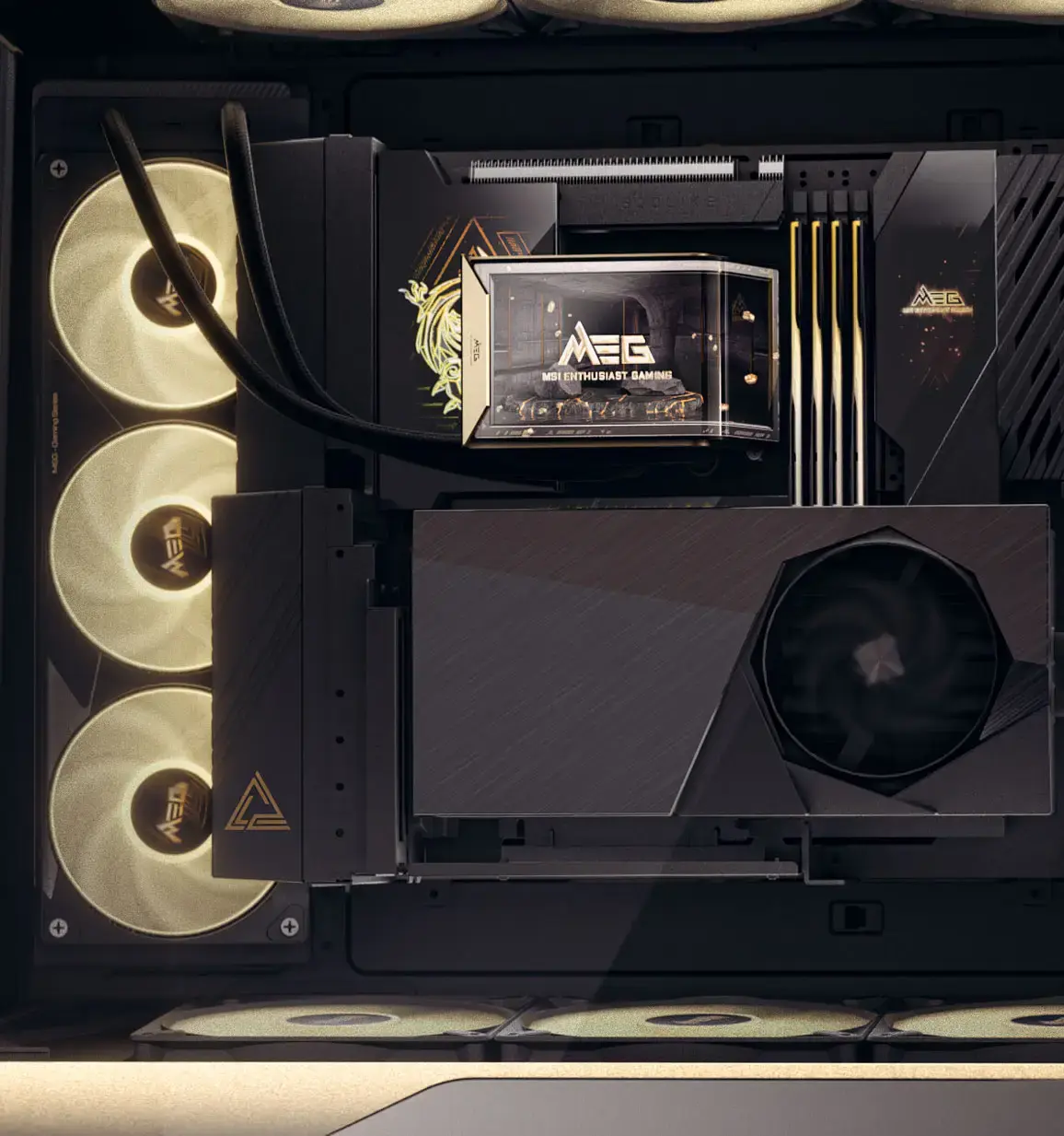 MSI MEG CORELIQUID E15 360 AIO liquid cooler with curved display