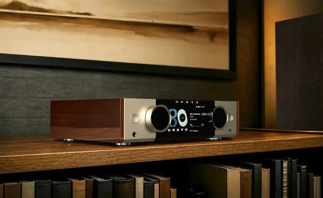 Onkyo Muse Y-50 80th Anniversary Edition amplifier with champagne gold front panel