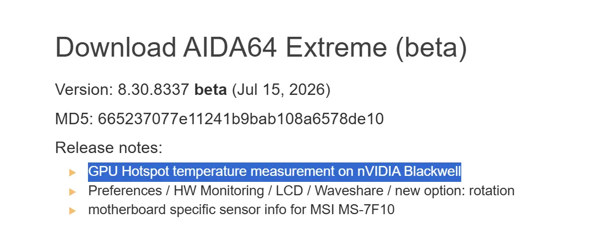 RTX 50 Series GPU monitoring software interface showing temperature data