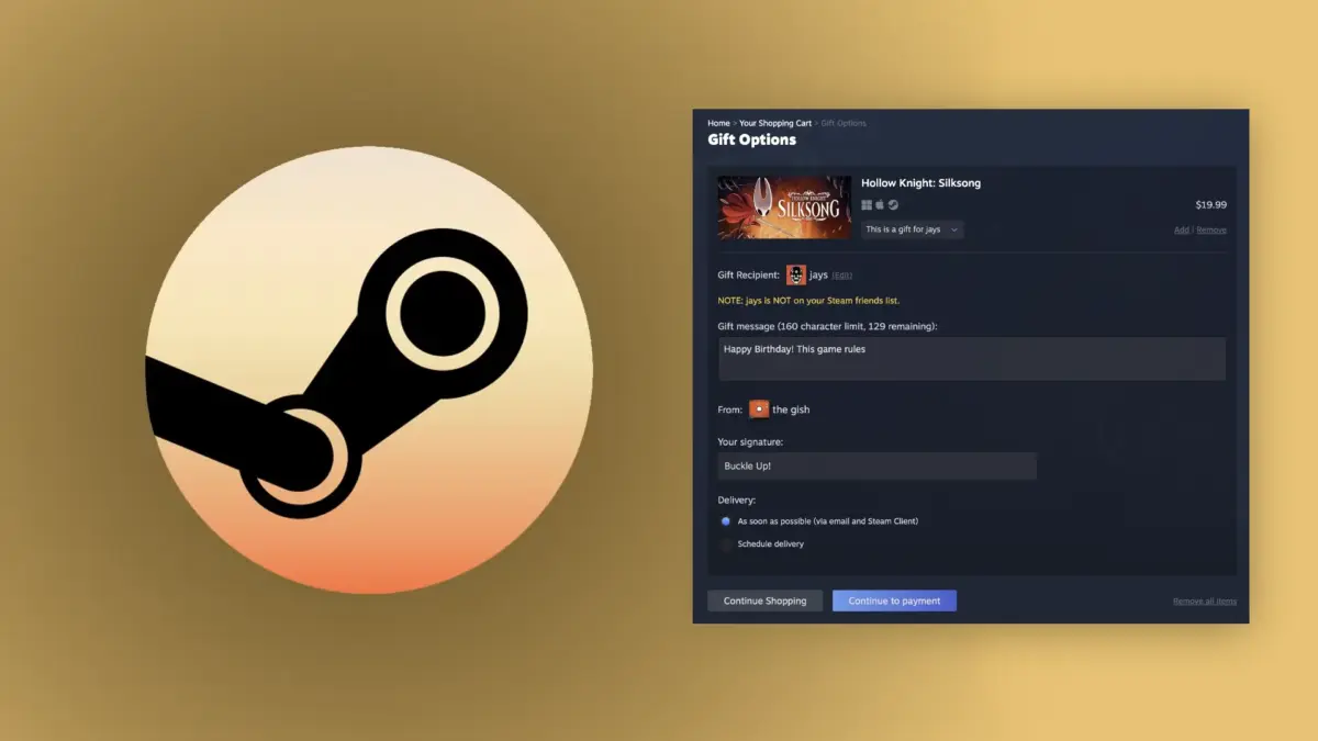 Steam lets guests buy games as gifts without an account