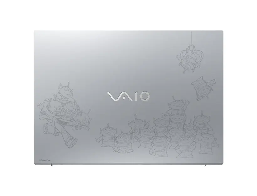 VAIO F14 laptop with laser-engraved Toy Story 5 design on the lid