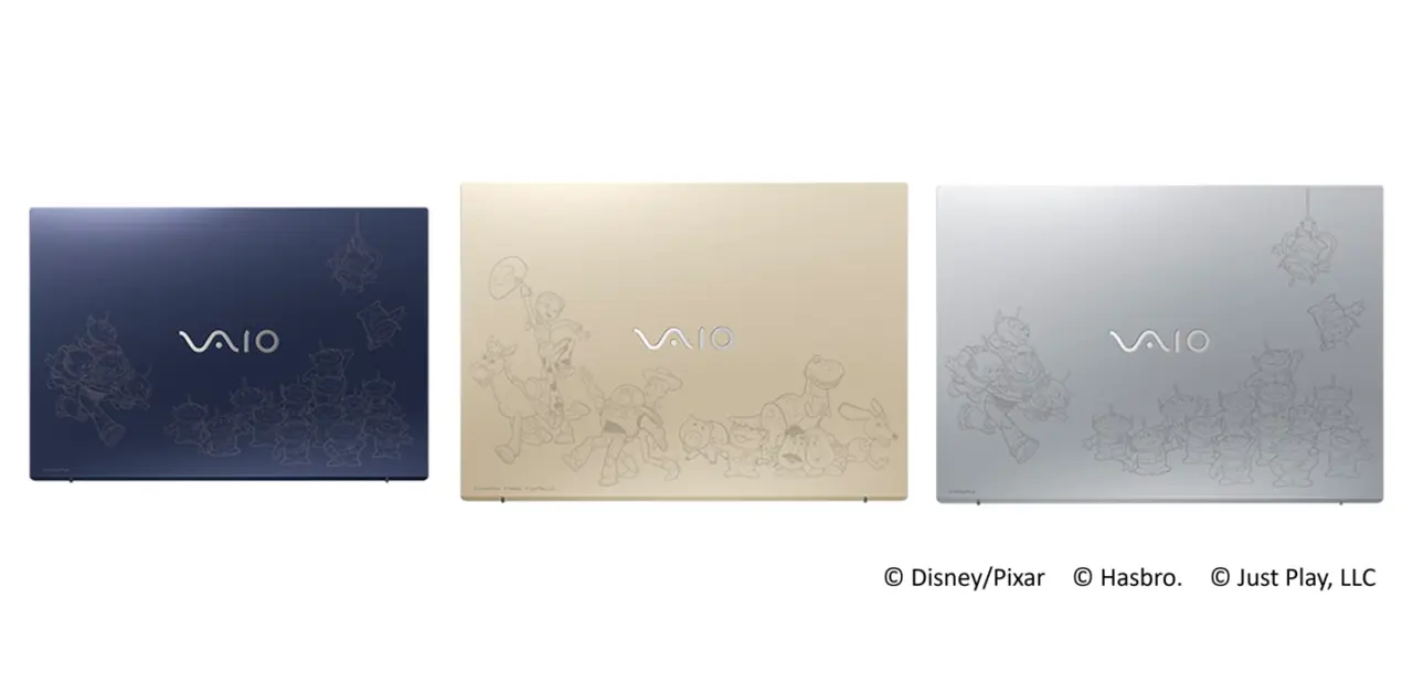 VAIO F14 laptop with laser-engraved Toy Story 5 design on the lid