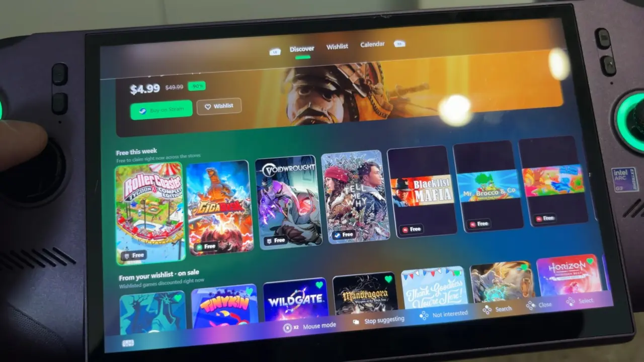 Winhanced interface showing game library on a handheld device