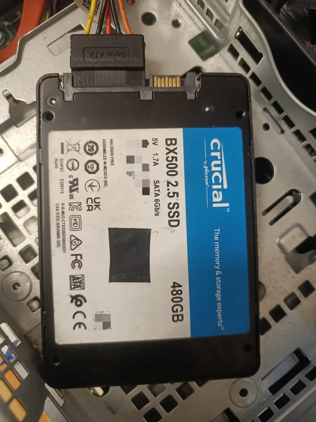 Crucial 480GB SATA SSD with drilled holes