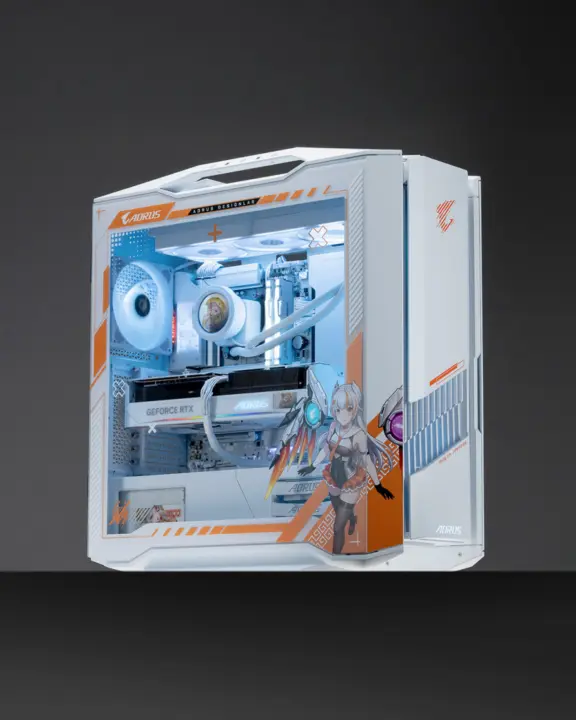 GIGABYTE AORUS ARI series hardware build featuring white and orange components