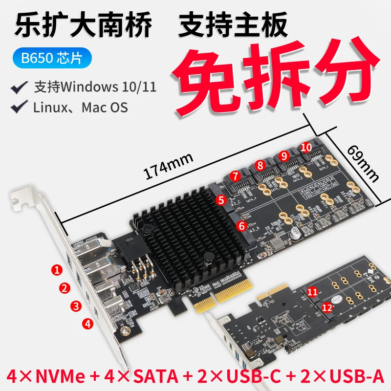 Lekuo B650 Southbridge PCIe AIC expansion card