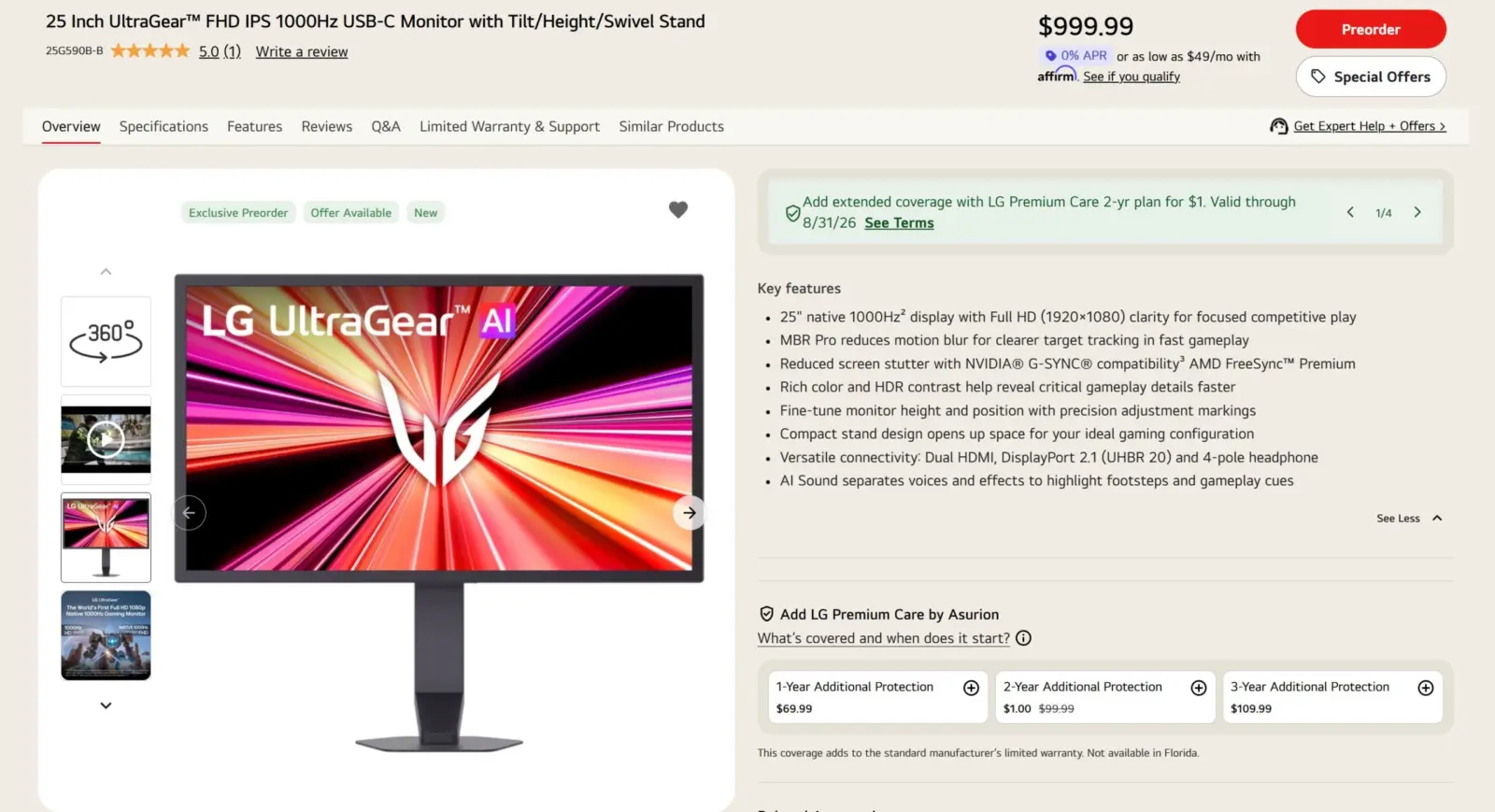 LG UltraGear 25G590B-B gaming monitor