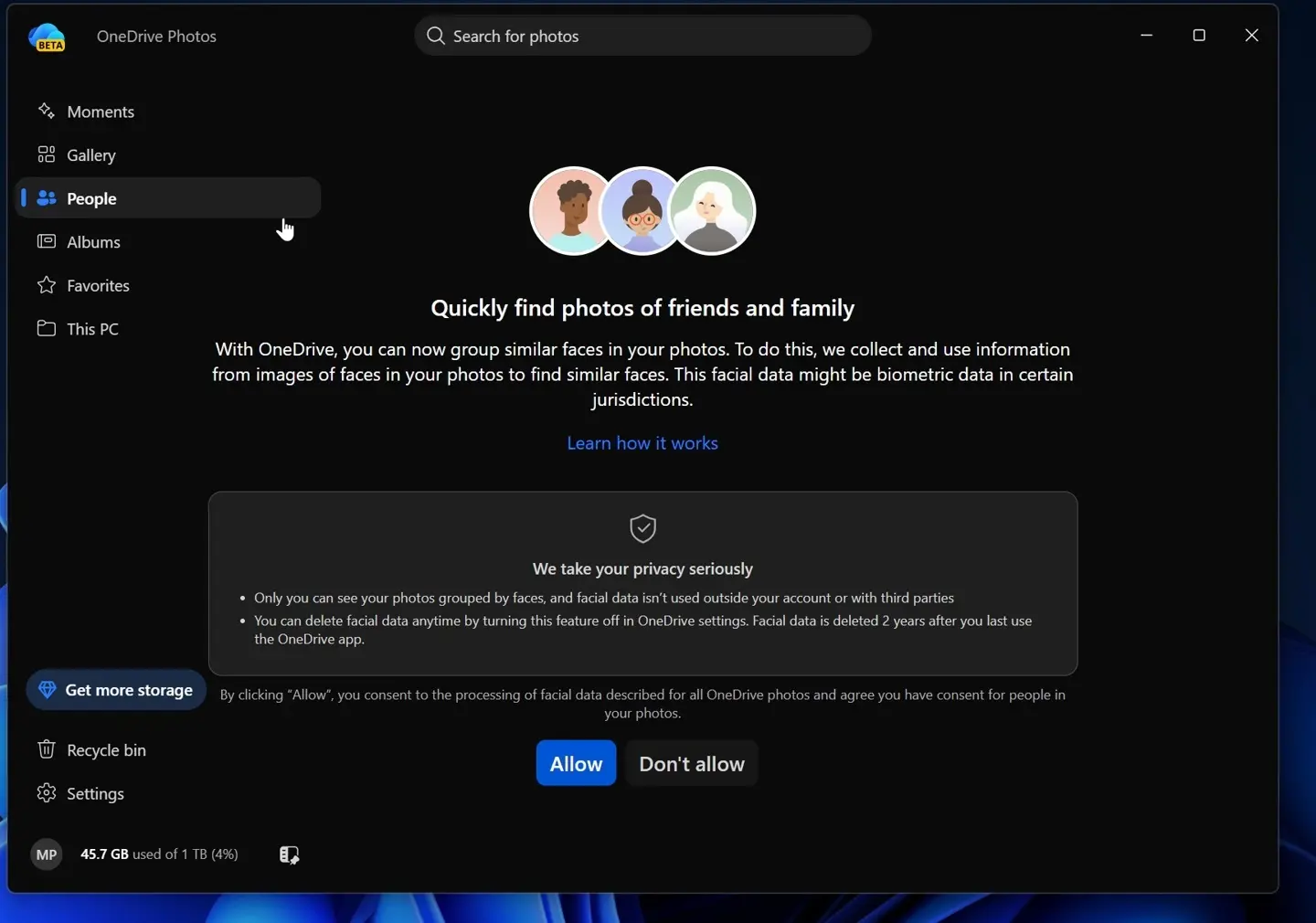OneDrive Photos app interface on Windows desktop