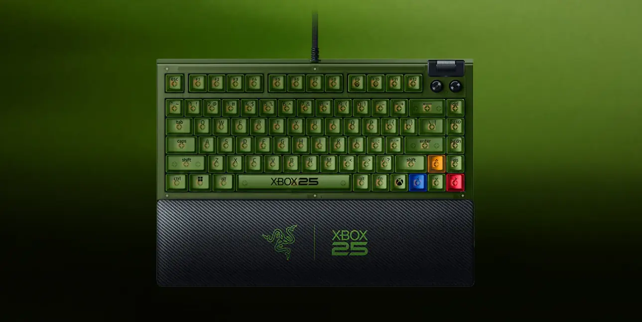 Razer Xbox 25th Anniversary peripheral set with translucent green design