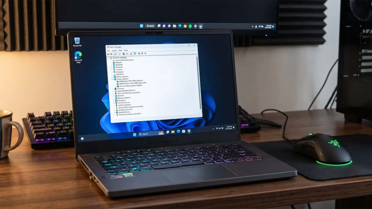 Windows 11 interface on a gaming laptop screen