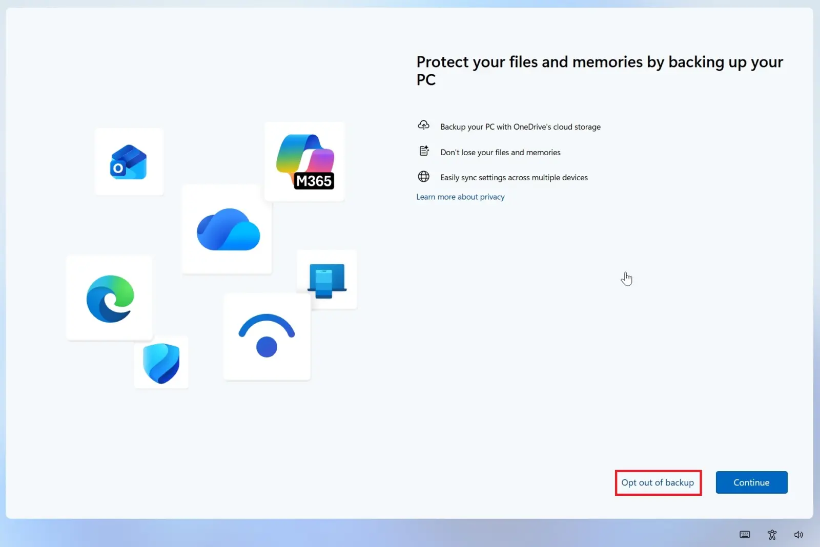 Windows 11 OneDrive backup notification interface